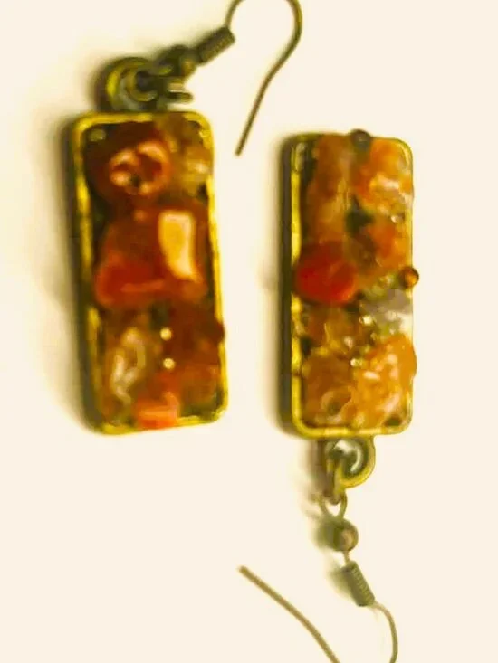 Red Jasper Earrings Handmade Gemstone Dangle Bronze Boho Gift - Picture 2 of 8